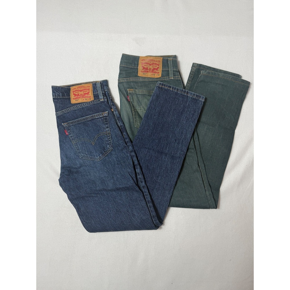 Levi's 511 Slim Fit Jeans Bundle‎ Mens 31x32 Dark Indigo Blue & Blue Green 2pk